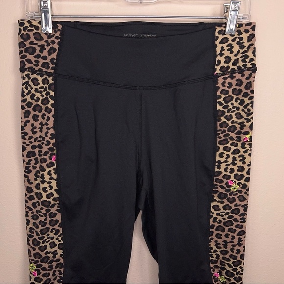 LARGE BETSEY JOHNSON ACTIVEWEAR CAPRIS ATHLETIC BLACK LEOPARD PRINT STRETCH - Picture 3 of 10